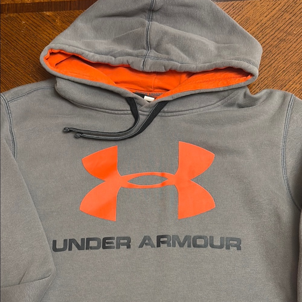 Under Armour Gray Hoodie with Vibrant Orange Accents